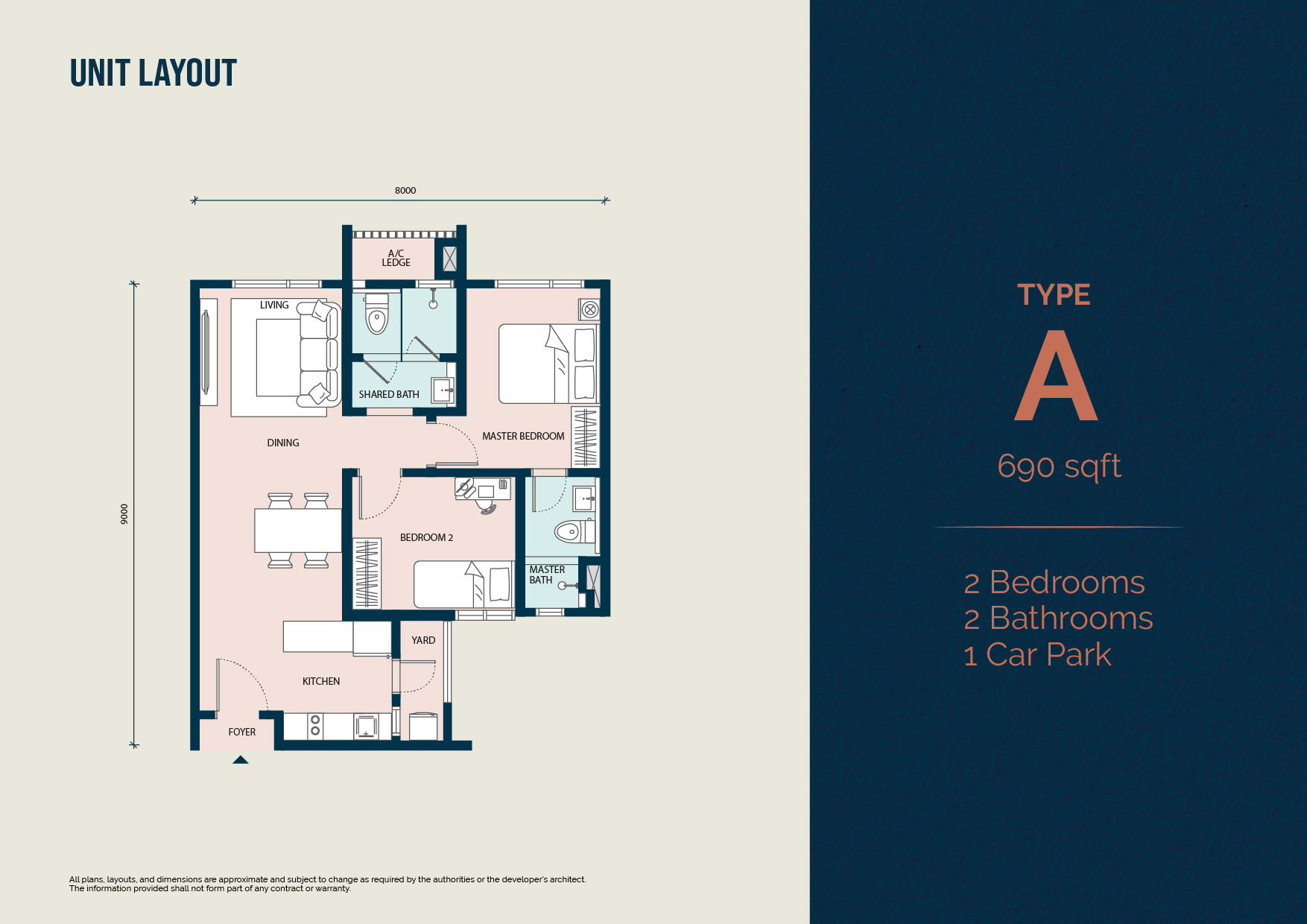 Type A floor plan — 690 sq ft